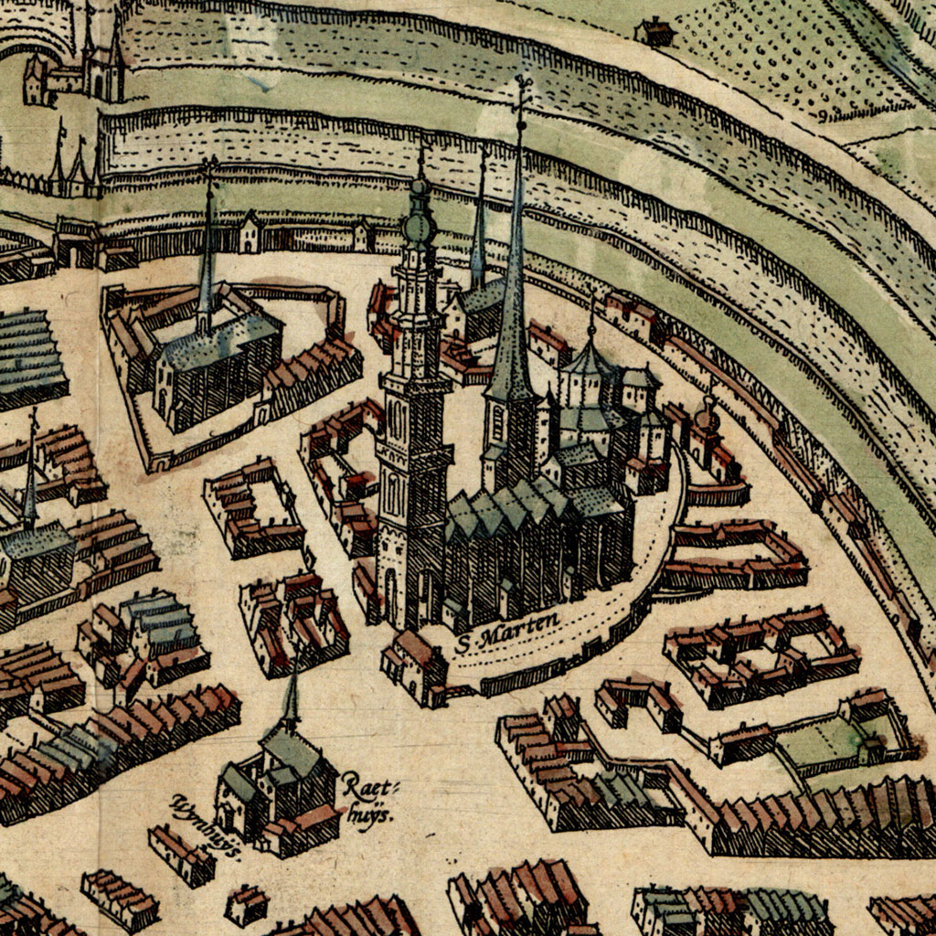 Uitsnede Plattegrond stad Groningen, Martinikerk, 1575. Vervaardiger Braun en Hogenberg, Groninger Archieven